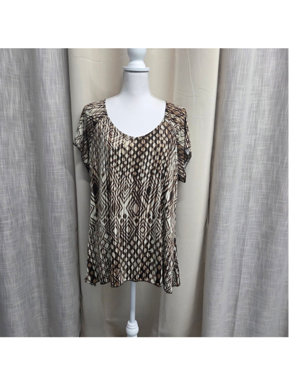 Brittany Black Patterned Scoop Neck Blouse Whimsical Boho Earthy Artisanal